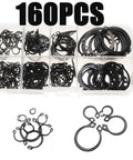 Beefy 160 Piece C Clip Washers Kit For M6 M8 M10 M12 M14 M16 M20 M25 Carbon Steel Black Shaft Retaining Clips in organizer box