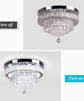 16 Inch Sleek Modern Crystal Chandelier Chrome Flush Mount Ceiling Light Fixture With Five Tiers Led for dining room on-off
