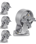 ASOMWLS 5x2 inch heavy-duty steel caster with brake, cast-iron wheels, 4000 lb capacity, set of four