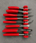 Red-handled tools in Modular Magnetic Pliers Organizer With Adjustable Tool Holder Rack For Pliers Cutters Wrenches And Hand Tools