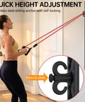 Crush Your Daily Reps With This Solid 40 Inch Adjustable Resistance Band Wall Anchor Featuring 37 Locking Positions For Complete Home Gym Full Body Workout Sessions, showing a user adjusting height.