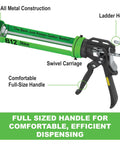 B12 B Line Manual Caulking Gun For Ten Ounce Cartridges, 12 To 1 Drive, 375 Lbf Thrust, 120 Psi, with Full Size Handle and Swivel Carriage