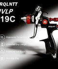 Pro Level HVLP Air Spray Gun Kit With 1.4 1.7 And 2.0Mm Nozzles, Built In Air Regulator And 10 Mixing Cups For Weekend Warriors side view of ergonomic spray gun with curved handle