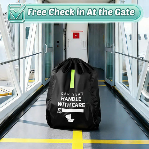 Flight Ready Car Seat Travel Bag Fits All Car Seats Infant Carriers And Booster Seats Durable Car Seat Cover For Doona Graco Evenflo And More Must Have Travel Essential For Flying With Kids shown on airport jetway