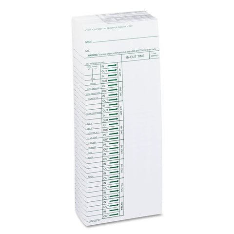 Rock Solid Time Clock Punch Cards Designed For ATT310 Recorders Featuring Hella Durable Stock And No Fuss Date Layout Makes Daily Tracking A Breeze In A Go To Bulk Pack Of Two Hundred showing a stack of attendance cards with clear date sections.