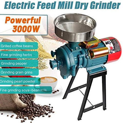 Beast Mode 3000W Electric Grain Mill With 110V Supply Heavy Duty Grain Grinder with metal funnel and red motor
