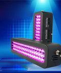 Heavy Duty UV Curing Lamp 1080W Rock Solid Workhorse For Screen Printing And Resin Curing Absolute Beast 365nm Exposure Light angled view showing purple light.