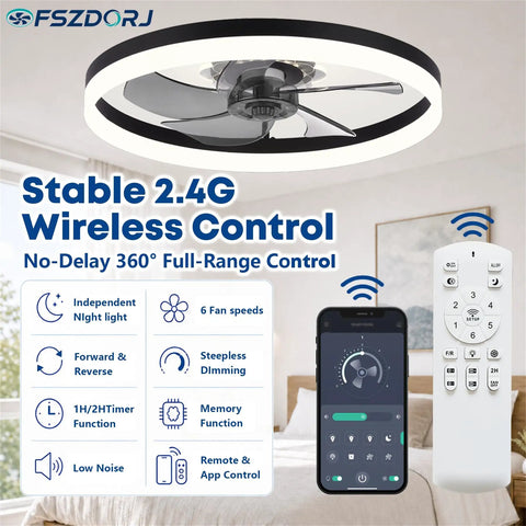 Smooth Breeze 20 Inch Ceiling Fan With Light And Remote Low Profile Flush Mount Dimmable Fandelier Super Quiet Whisper Motor For Bedroom Ultra Sleek Black With Easy App Control remote and smartphone controlling features in bedroom