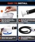 Installation steps for 1100 GPH 12V Automatic Bilge Pump Kit For Boats With 1 1/8 Inch Outlet, 6Ft Hose, Clamps, Thru Hull Fitting