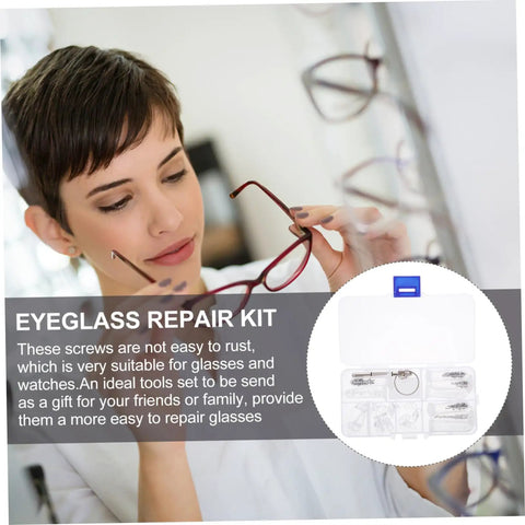 Person using Eyeglass Repair Kit With Organized Storage Case For Quick Frame Fixes On The Go Includes Essential Tools For Friends And Family, Screwdrivers, Pliers, Wrenches, And Scratch Repair Accessories