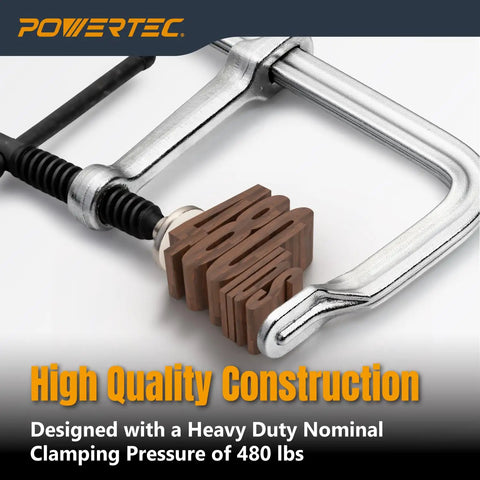 Beefy Heavy Duty 6 Inch F Style Bar Clamps 480 Lb Clamping Force 3 And 1 Eighth Inch Throat Built For Woodworking Cabinetry Welding And Workshop Projects 2 Pack, steel F-clamp gripping wood