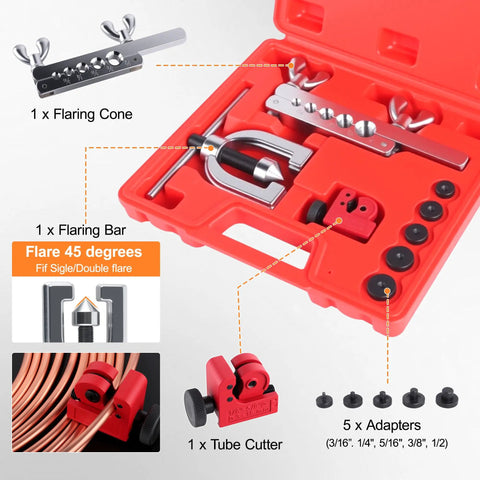 Brake Line Repair Kit With Flaring Tool Set And 25Ft 3/16 And 1/4 Inch Lines, 100 Fittings With 8 Unions, Plus Brake Line Bender