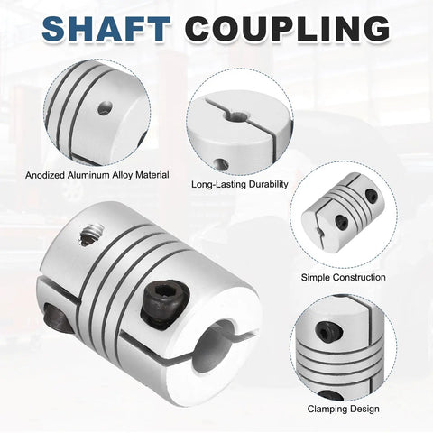 Two Pack Flexible Shaft Couplers 4 To 6.35mm Bore 20mm Long 15mm Diameter Aluminum Alloy Joint Connector for stepper motors