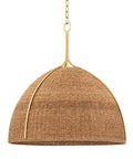 Top Shelf One Light Handwoven Dome Pendant Lamp With Vintage Gold Leaf Finish Heavy Duty Steel Customizable Hang Height Damp Rated Bathroom Ceiling Fixture Slick Organic Vibe For Any Space, 28.5 inch wide rattan dome.