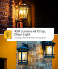 Two outdoor sconces illuminated by Dusk To Dawn Outdoor LED B11 Candelabra Bulb With Photocell Sensor, 450 lumens light.
