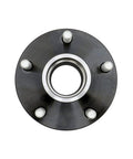 Trailer Hub Kit With 5 Bolt On 4.5 Inch Bolt Circle For 2200 Lb Axles And 1-1/16 Inch Straight Spindles Easy Install Durable Outer Races And 1 Year Warranty, showing top view of black metal hub with bolts