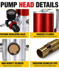 Pump head details of Beefed Up Heavy Duty Fifty To One Air Operated Grease Pump With Sixteen Foot Hose highlighted.
