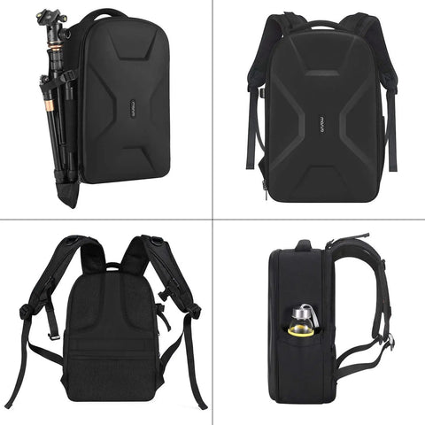 Hard Shell Waterproof Camera Backpack For DSLR SLR And Mirrorless Gear With Tripod Holder And Laptop Compartment, Black