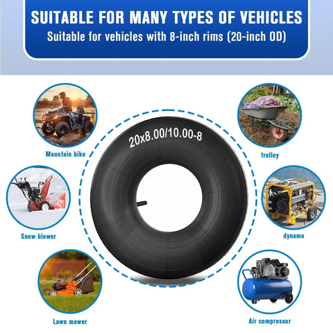 20x8-8 And 20x10-8 Inner Tubes For Riding Mowers, Lawn Tractors And Garden Carts, 8 Inch Rim Replacement With TR13 Straight Valve Stem