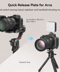 Baseplate For Sony A7 V A7R V A7 IV with Quick Release Plate on stabilizer, transitioning to tripod with light attachment