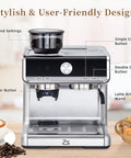 Pro Grade Espresso Coffee Machine With Built In Grinder And 20 Bar Pump Featuring Fast Steam Milk Frother Wand, designed with 8 grind settings.