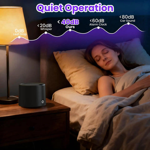 Woman sleeping next to Retainers And Aligners Ultrasonic Cleaner 50kHz Dental Pod Deep Clean No Scrub Needed, quiet operation.