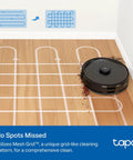 Smart LiDAR Robot Vacuum And Mop With Self Emptying Dock Crazy 5300Pa Suction 97 Percent Dust Pickup Custom Clean Modes Auto Charge Works With Alexa And Google Home RV30 Max Plus cleaning hardwood floor with grid pattern