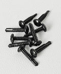 Heavy Duty Number 12 X 1 Inch Pan Head Sheet Metal Screws Phillips Drive Self Tapping Wood Screws Black Oxide 50 Pack arranged neatly.