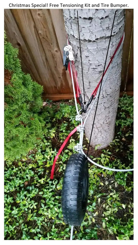 Backyard Zip Line Kit With 100 Foot Cable And Trolley Heavy Duty 350 Lb Capacity Aluminum Handle Includes Tensioning Kit And Tire Bumper