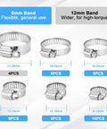 Dude, grab this killer 40 piece stainless steel hose clamp kit covering 1/4 inch to 1-1/2 inch sizes perfect for fixing your fuel line, plumbing jobs, garden hose, or any tube work without worrying about rust or corrosion ever again. 8mm and 12mm band hose clamps, 6 sizes