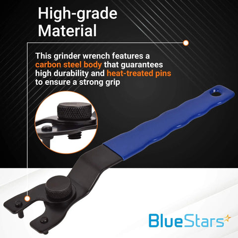 Upgraded SEWA20 Grinder Wrench Universal Adjustable Lock Nut Spanner with blue rubber grip and carbon steel body
