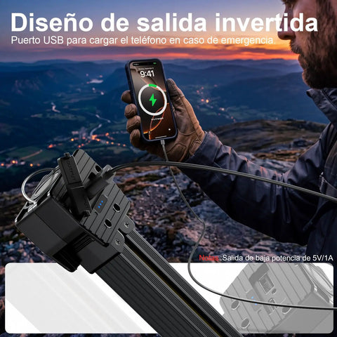 Lit Gym Lighting On The Go Portable Magnetic Work Light charging phone during sunset with mountains in the background