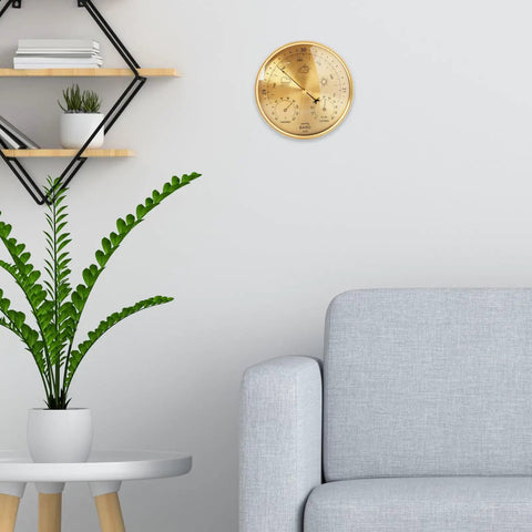 Wall-mounted gold Three In One All Season Wall Hanging Weather Station With Thermometer Barometer And Hygrometer For Home And Office.