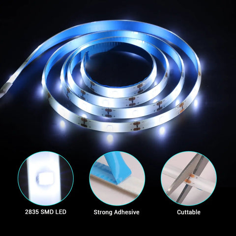 Coiled Battery Powered Led Strip Lights White With On Off Switch Self Adhesive Waterproof 9.8 Feet 90 LEDs Cuttable