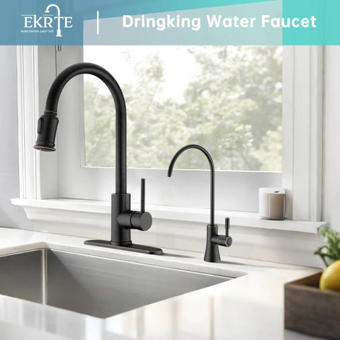 Oil Rubbed Bronze Water Filter Faucet For Under Sink Commercial Reverse Osmosis Spigot next to a kitchen sink.