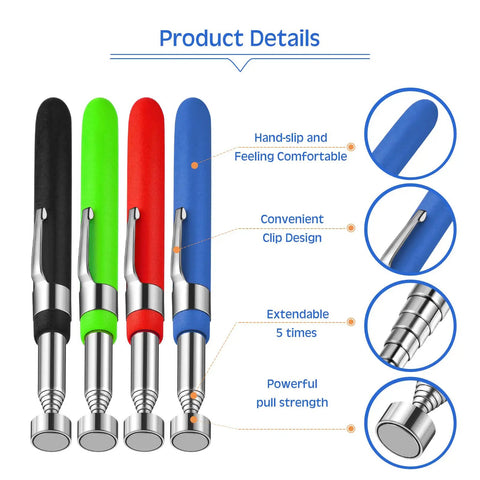 4 Piece Telescoping Magnet Pickup Tool Set With Extendable Magnetic Sticks Grabber Four Color Assortment Black Blue Orange Green