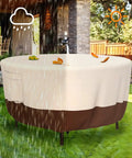 Beefy Heavy Duty Round Patio Table Cover For Outdoor Tables 48 Inch Diameter And 26 Inch Height Waterproof Weather Resistant UV Protected Fits Veranda Deck Garden Patio Dining And Coffee Tables Beige And Brown