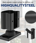 Close-up of Heavy Duty Aluminum Railing Brackets 4 Pack With Stair Foot for angled decks, black powder-coated for outdoor use.