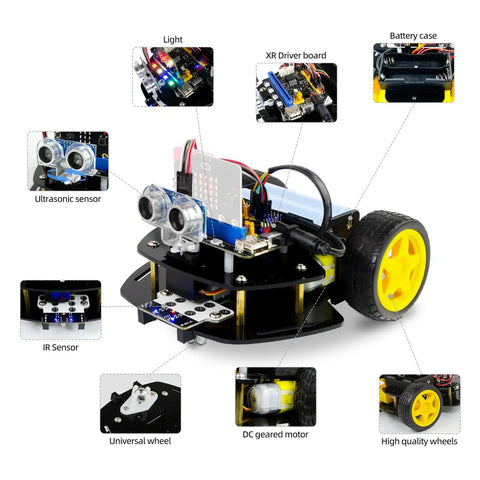 Microbit 2WD Robot Car Kit For Microbit V2 And V15 With Ultrasonic Sensor And MakeCode Graphical Coding DIY Programmable STEM Car For Teens And Adults For STEM Projects, top view