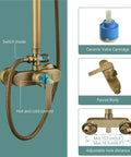 Matte Black Exposed Pipe Shower Kit With 8 Inch Rainfall Shower Head And One Handle Faucet details like ceramic valve cartridge