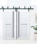 Smokin Hot Interior Barn Bypass Sliding Doors With Frosted Glass In Solid Wood White 84x96 Modern Style Ready To Install