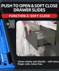 Push To Open Soft Close Drawer Slides Heavy Duty 100 Lb Load Capacity Side Mount Ball Bearing Rails in drawer demonstration