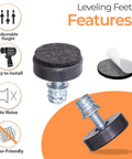 Twenty Four Pack 1/4-20 Thread Leveling Feet With Separate Self Adhesive Felt Pads One Inch Adjustable Furniture Levelers