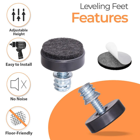 Twenty Four Pack 1/4-20 Thread Leveling Feet With Separate Self Adhesive Felt Pads One Inch Adjustable Furniture Levelers