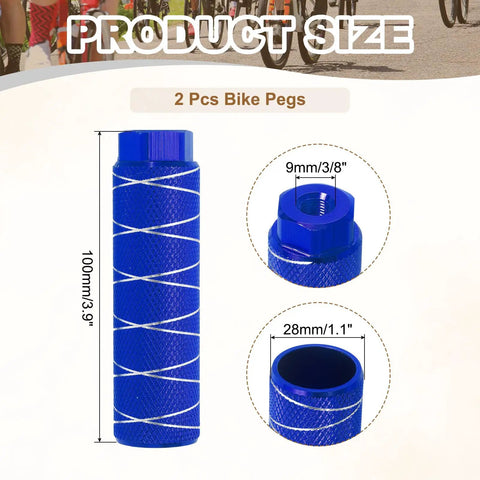 Two Pack Aluminum Alloy Bike Pegs For Three Eighths Inch Axles Anti Skid Foot Pegs For Front Or Rear Use, Durable Navy Blue