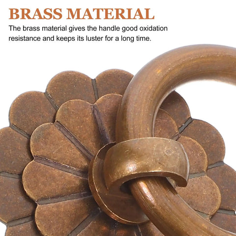 Close-up of Antique Brass Drawer Pulls 6 Pack Vintage Ring Handles With Screws 30mm Retro Cabinet Cupboard Door Knobs detail.