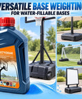 Heavy Duty Weighted Gel For Basketball Hoop Base Replaces 675 Lbs Of Sand Without The Backbreaking Hustle Quick Water Activation Saves Your Back And Makes Yard Setup An Absolute Breeze in a 27 oz container with various filled bases.