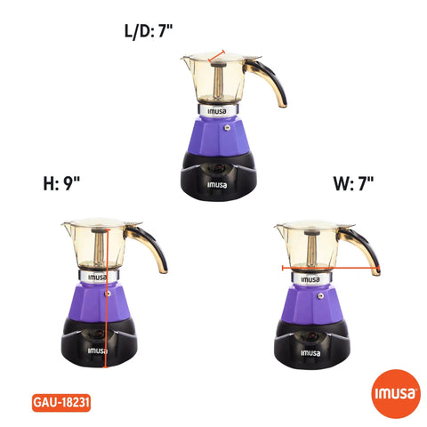 Purple Electric Espresso Maker For Two Or Three Cups Compact Home Brewer With Easy Brew Controls Auto Shutoff Durable Cast Aluminum Base