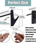 Diagram of stainless steel picture hanging nail showing dimensions with hand holding push pin hook.