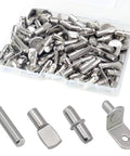 Rock Solid 108 Piece Shelf Pins Kit Featuring Premium Nickel Plated Steel Cabinet Pegs with various shapes for storage solutions.